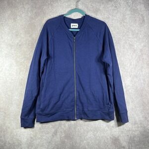 Pact Airplane Zip Bomber Jacket Mens 2XL Blue Organic Cotton Lightweight Preppy